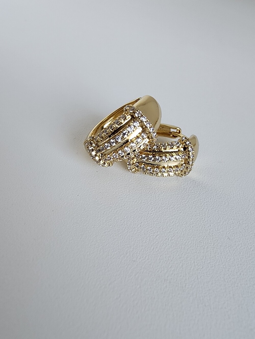 Gold Plated CZ Huggie Hoop Earrings Sparkly Pave Crystal Statement New